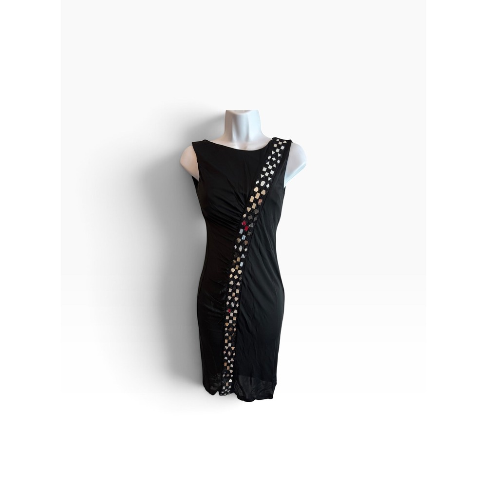 Emilio Pucci Sheath Dress XS Black Mirrored Embellished Sleeveless Cocktail